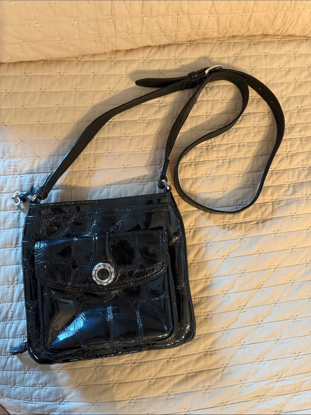 Brighton Black Patent Crossbody Bag with Front Pocket
